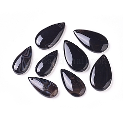 Натуральный черный агат подвески, окрашенная и подогревом, слеза, 29~35x14~19x5.5~6 мм, отверстие : 1.5 мм