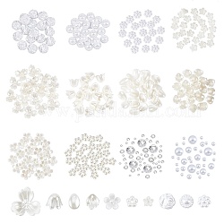 Kit de cabochons arricraft pour la fabrication de bijoux diy kit de recherche, y compris résine et strass en résine et cabochons en plastique et acrylique abs, breloques en résine et capuchons de perles, blanc, cabochons: 1080pcs / ensemble