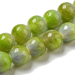 Teñidos de jade natural de hebras, redondo, verde amarillo, 9.5~10mm, agujero: 1.2 mm, aproximamente 40 pcs / cadena, 15.94 pulgada (40.5 cm)