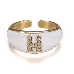 Латунные кольца из манжеты с прозрачным цирконием, открытые кольца, с эмалью, без кадмия и без свинца, золотые, letter.h, размер США 7 1/4, внутренний диаметр: 17.6 мм