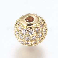 Messing Mikro ebnen Zirkonia Perlen, Runde, golden, Transparent, 8 mm, Bohrung: 1.5 mm