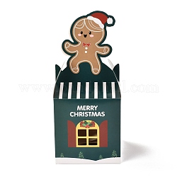 Weihnachtsthema Papierfaltengeschenkboxen, für Geschenke Bonbons Keksverpackung, dunkelgrün, Lebkuchenmann-Muster, 8.5x8.5x19 cm