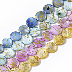 Drawbench Freshwater Shell Beads Strands, Dyed, Flat Round, Mixed Color, 10.5~11.5x2~3mm, Hole: 1mm, about 32pcs/Strand, 14.17 inch~14.45 inch