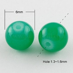 Fili di perle di vetro di giada imitazione tonde dipinte a spruzzo di colore verde mare, 6mm, Foro: 1.3~1.6 mm, circa 133pcs/filo, 31.4 pollice