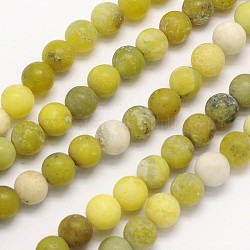 Brins de perles de jade olive naturelles rondes givrées, 10mm, Trou: 1mm, Environ 40 pcs/chapelet, 15.3 pouce