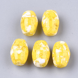Perles en résine, imitation de copeaux de pierres précieuses, ovale, jaune, 15~15.5x11mm, Trou: 1.8mm