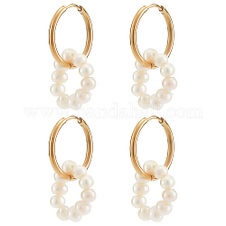 Nbeads 2 par de pendientes de aro colgantes de anillo con cuentas de perlas naturales para niñas y mujeres, dorado, 33mm, pin: 1 mm