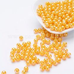 Perles acryliques de poly styrène écologiques, de couleur plaquée ab , ronde, or, 8mm, Trou: 1mm, environ 2000 pcs/500 g