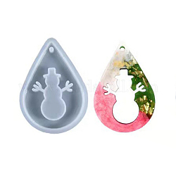 DIY Christmas Snowman Pendant Silicone Molds, Resin Casting Molds, for UV Resin & Epoxy Resin Pendant Making, Teardrop, White, 84x59x8mm, Hole: 3.5mm, Finished: 74x50x6mm