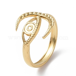 304 fornitura de anillo de puño abierto de acero inoxidable, configuración del anillo, cuerno con ojo de caballo, real 18k chapado en oro, nosotros tamaño 8 1/2 (18.5 mm), Bandeja: 1.2 mm