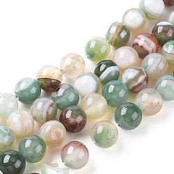 Chapelets de perles en agate à rayures naturelles/agates à bandes, teints et chauffée, ronde, vert de mer foncé, 8mm, Trou: 1.2mm, Environ 47 pcs/chapelet, 14.96 pouce (38 cm)