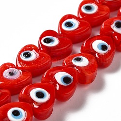 Chapelets de perles vernissées manuelles, cœur, rouge, 12x12x6mm, Trou: 1.4mm, Environ 33 pcs/chapelet, 14.37''~14.57'' (36.5~37 cm)
