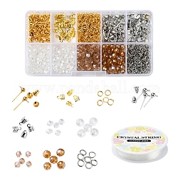 Kits de fabrication de bijoux diy, y compris les perles de verre bicône, accessoires en fer et fil de cristal élastique, couleur mixte, perles: 4x4 mm, 6x5mm, Trou: 1mm, 340 pièces / kit