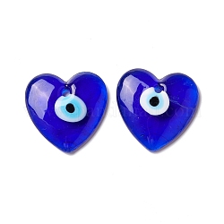 Handgefertigte Murano Anhänger bösen Blick, Herz, Blau, 36x35x7.5 mm, Bohrung: 3.5 mm