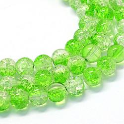 Baking Painted Transparent Crackle Glass Round Bead Strands, Lime, 6.5mm, Hole: 1.5mm, about 145pcs/strand, 31.4 inch
