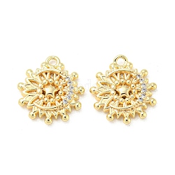 Brass Micro Pave Clear Cubic Zirconia Charms, Flower, Real 18K Gold Plated, 13.5x12x2.5mm, Hole: 1.2mm