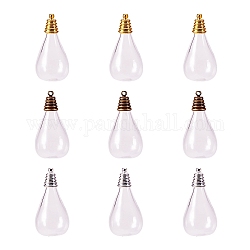 PandaHall Elite Glass Bottle Pendant Makings Sets, with Alloy Pendant Bails and Glass Cover, teardrop, Mixed Color, 10.5x8mm, Hole: 2mm, Glass Cover: 30.5x18mm, 2pcs/set, 3sets/color, 9sets/box