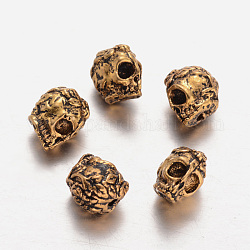 Perles en alliage de style tibétain, crane, Or antique, 9x6x10mm, Trou: 1mm