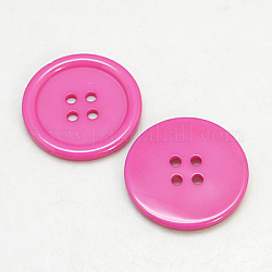 Resin Buttons, Dyed, Flat Round, Hot Pink, 34x4mm, Hole: 3mm, 98pcs/bag