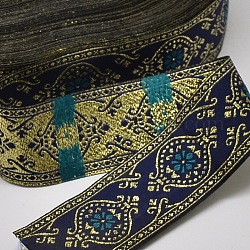 Rubans de polyester, motif de feuille, ruban jacquard, bleu moyen, 1-1/4 pouce (33.5 mm), environ 33yards / rouleau (30.1752m / rouleau)