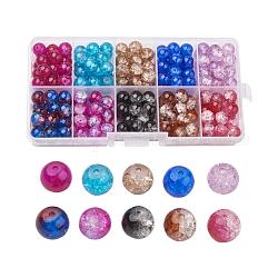 Rotonde perle di vetro trasparente crackle, colore misto, 10mm, Foro: 1.3~1.6 mm, circa 100~105 pc / scatola