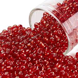 8/0 perles de rocaille rondes en verre transparent, Grade a, Argenté, rouge, 2.8~3.2mm, Trou: 1.0mm, environ 15000 pcs / livre