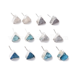 Goujons cristal d'oreille en quartz naturel, triangle, avec des épingles de laiton, couleur argentée, couleur mixte, 10x11x6mm, pin: 0.7 mm