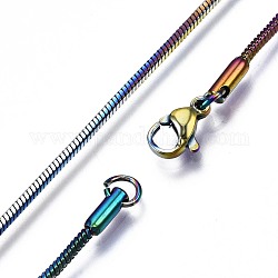Placage ionique (ip) 304 collier chaîne serpent en acier inoxydable, avec des fermoirs de griffe de homard et des anneaux de saut, couleur arc en ciel, 19.68 pouce (50 cm)