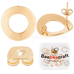 Beebeecraft 20Pcs Brass Donut Stud Earring Findings, with Vertical Loops and 20Pcs Ear Nuts, Nickel Free, Real 18K Gold Plated, 18mm, Hole: 2mm, Pin: 0.8mm, 5x3.5x2.5mm, Hole: 0.8mm, 20sets