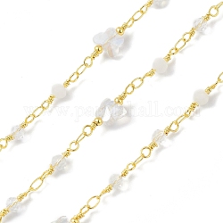 Chaînes papillon et perles de verre rondes, facette, non soudée, avec des chaînes en laiton, or, clair, 13~19x4~8x4~5mm