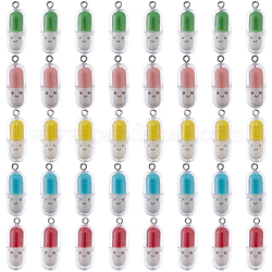 SUNNYCLUE 40Pcs 5 Colors Translucent Plastic Pendants, Pill Capsule Charm, with Platinum Tone Iron Loops, Mixed Color, 29x10.5mm, Hole: 2mm, 8pcs/color