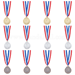 Ahandmaker 12 pz 3 stili di medaglie in lega di zinco, con corda di cotone, piatta e rotonda con numero, colore misto, 18.1 pollice (46 cm), 4pcs / style