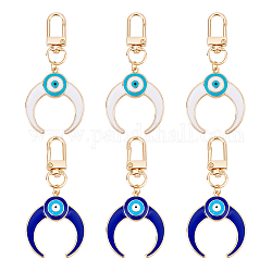 ARRICRAFT 4Pcs 2 Colors Alloy Enamel Turkish Evil Eye Pendant Decoration, with Iron Swivel Clasps, Clip-on Charms, for Keychain, Purse, Backpack Ornament, Stitch Marker, Double Horn/Crescent Moon, Mixed Color, 7.7cm, 2pcs/color