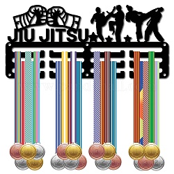 Espositore da parete con porta medaglie in ferro a tema sportivo, 3 riga, con viti, jiu jitsu, parola, 130x290mm