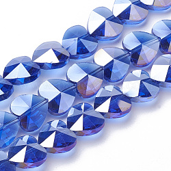 Perline di vetro palccato, ab colore placcato, sfaccettato, cuore, blu, 10x10x6.5mm, Foro: 1 mm