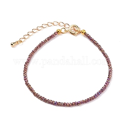 Bracelets en perles de verre galvanisé à facettes, avec fermoirs à ressort en laiton doré, rondelle, brun rosé, 7-1/2 pouce (19 cm)
