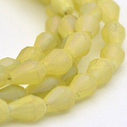 Full Rainbow Plated Faceted Teardrop Glass Beads Strands, Frosted, Champagne Yellow, 5x3mm, Hole: 1mm, about 100pcs/strand, 18.8 inch