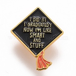 Palabra lo hice me gradué ahora soy inteligente y esas cosas pin de esmalte, insignia de aleación de sombrero doctoral para ropa de mochila, dorado, negro, 30.5x24.5x1.5mm, pin: 1.2 mm