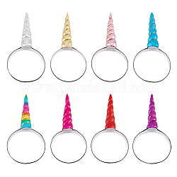 GOMAKERER 8Pcs 8 Colors Polyester Unicorn Horn Ear Elastic Headband, Hair Accessories for Child Cosplay Unicorn Party, Mixed Color, Inner Diameter: 99mm, 1pc/color
