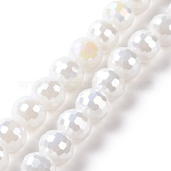 Chapelets de perles en verre électroplaqué, de couleur plaquée ab , facetté (96 facettes), ronde, blanc, 7~8mm, Trou: 1.2~1.6mm, Environ 68~70 pcs/chapelet, 20.08 pouce (51 cm)