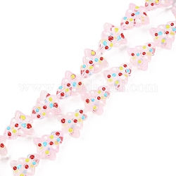 Brins de perles de verre bosselées faites à la main, teints et chauffée, teints et chauffée, avec l'émail, arbres de Noël, rose, 16~16.5x14.5~15x7~7.5mm, Trou: 1.2mm, Environ 22 pcs/chapelet, 13.98~14.17 pouce (35.5~36 cm)