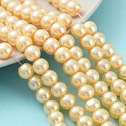 Backen gemalt pearlized Glasperlen runden Perle Stränge, Mokassin, 8~9 mm, Bohrung: 1 mm, ca. 105 Stk. / Strang, 31.4 Zoll