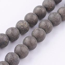 Chapelets de perles de pyrite naturelle , ronde, mat, 6mm, Trou: 1mm, Environ 62 pcs/chapelet, 16 pouce