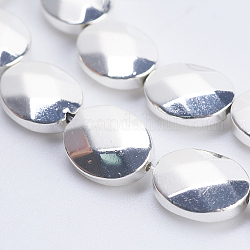 Chapelets de perles en hématite synthétique sans magnétiques, surface lisse, facette, ovale, Plaqué Argent, 10x8x3.5mm, Trou: 0.5mm, Environ 40 pcs/chapelet, 15.9 pouce (40.5 cm)