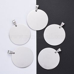DIY Materials 201 Stainless Steel Flat Round Hand Stamping Blank Tag Pendants, Stainless Steel Color, 43x36x1mm, Hole: 9x4mm