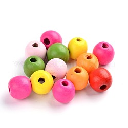 Dyed Natural Wood Beads, Round, Nice for Children's Day Jewelry Making, Lead Free, Mixed Color, 16x15mm, hole: 3mm, about 400pcs/500g