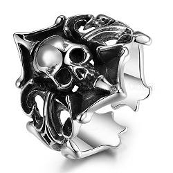 Offener Ring mit Piratenschädel aus Legierung, Gothic breiter Ring für Damen Herren, Antik Silber Farbe, uns Größe 8 (18.1mm)