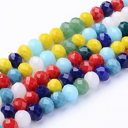 Electroplate Pearl Luster Plated Imitation Jade Glass Faceted Rondelle Beads Strands, Mixed Color, 4x3mm, Hole: 1mm, about 138pcs/strand, 16.5inch