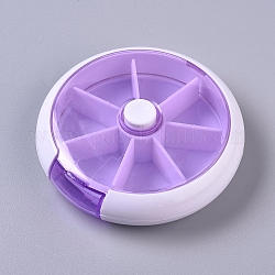 Plastic Pill Boxes, Travel Medicine Boxes, with 7 Compartments, Flat Round, Purple, 9.05x2.7cm, Inner Diameter: 2.65x2.3cm