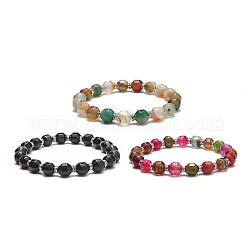 Set di bracciali elasticizzati con perline in agata naturale tinta, gioielli di strass in ottone per le donne, colore misto, diametro interno: 2-1/2~2-5/8 pollice (6.5~6.7 cm), 3 pc / set